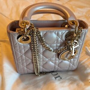 Mini lady Dior Pearlescent Pink Cannage Lambskin bag